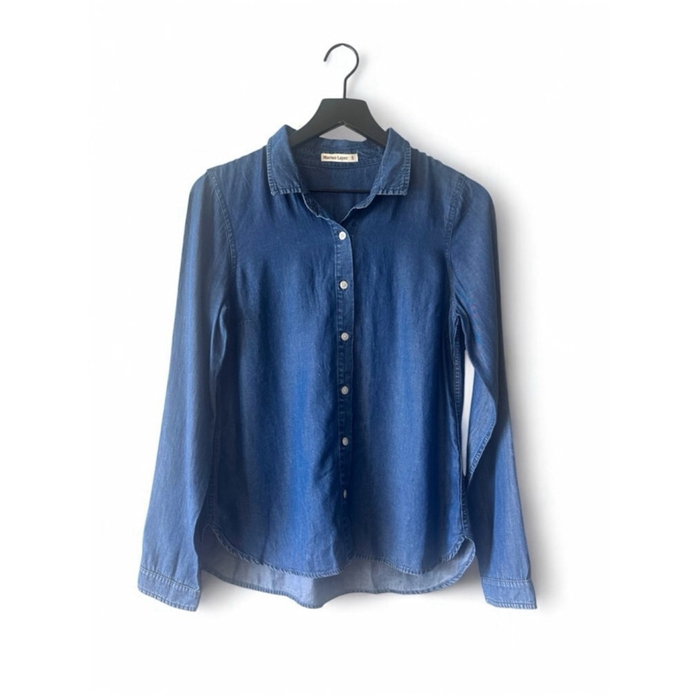 Marine Layer Chambray Button Front Shirt Blue Casual Everyday Top Size S